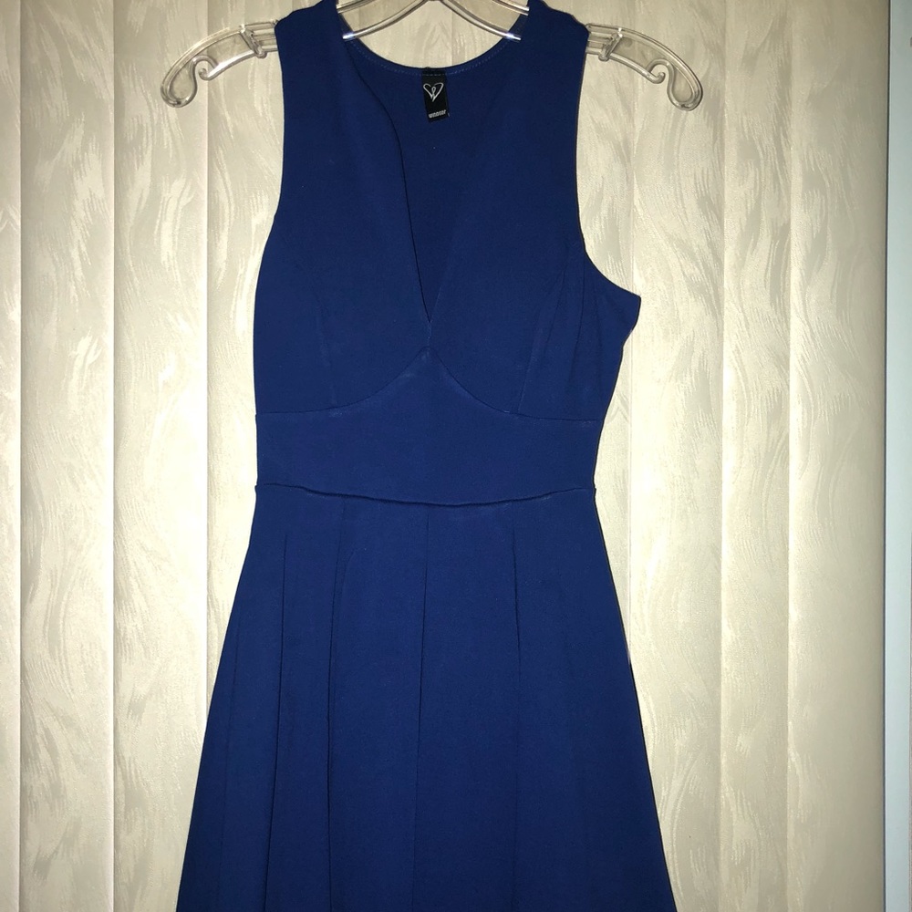 Royal blue deep plunge skater dress